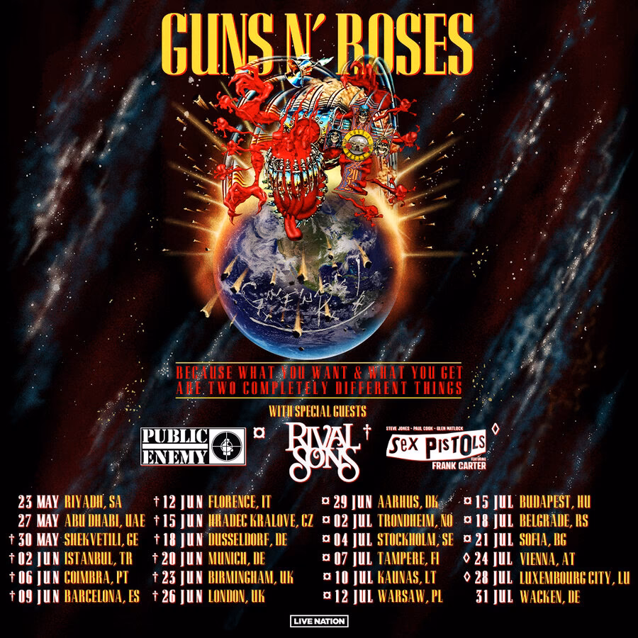 What songs are Guns and Roses playing on tour?