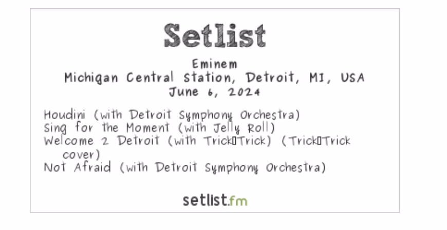 What songs will Eminem play at his concert?